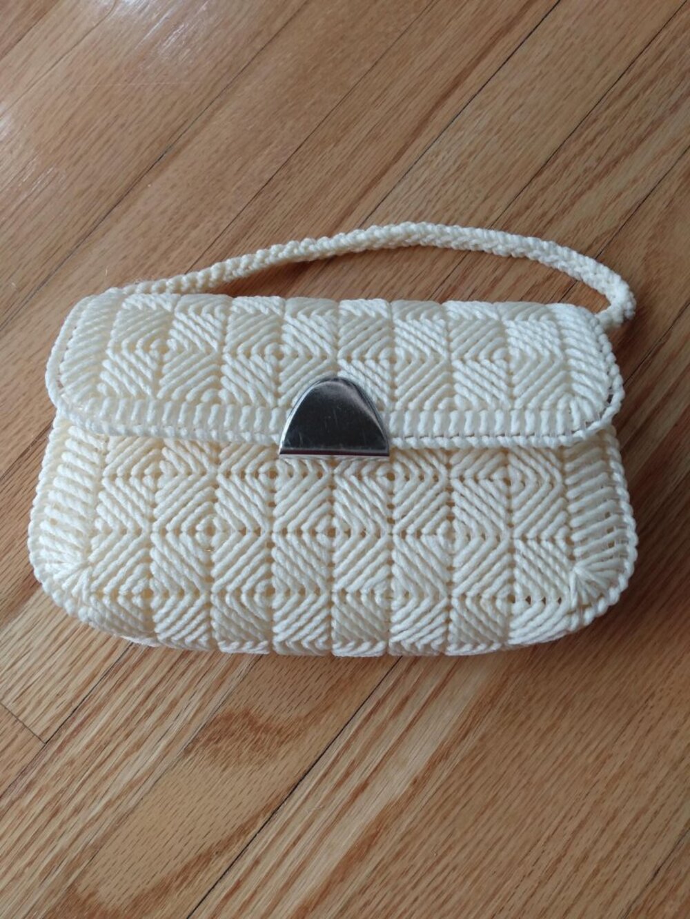Vintage Mini Woven Yarn Purse Handmade Plastic Canvas Handbag